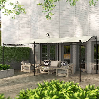 Outsunny 10' x 20' Wall-Mounted Metal Pergola Canopy with Drainage Holes in Cream White - 84C-582V01CW