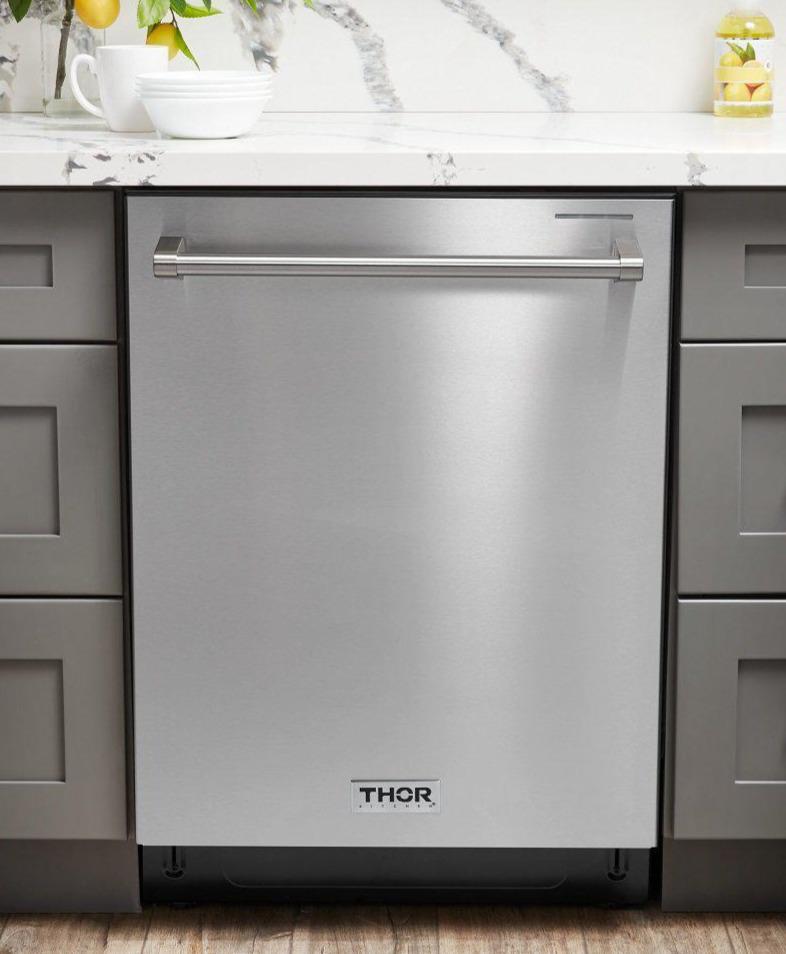 Thor Kitchen Package - 36 Inch Gas Range, Range Hood, Microwave, Refrigerator with Water and Ice Dispenser, Dishwasher, AP-LRG3601U-W-9