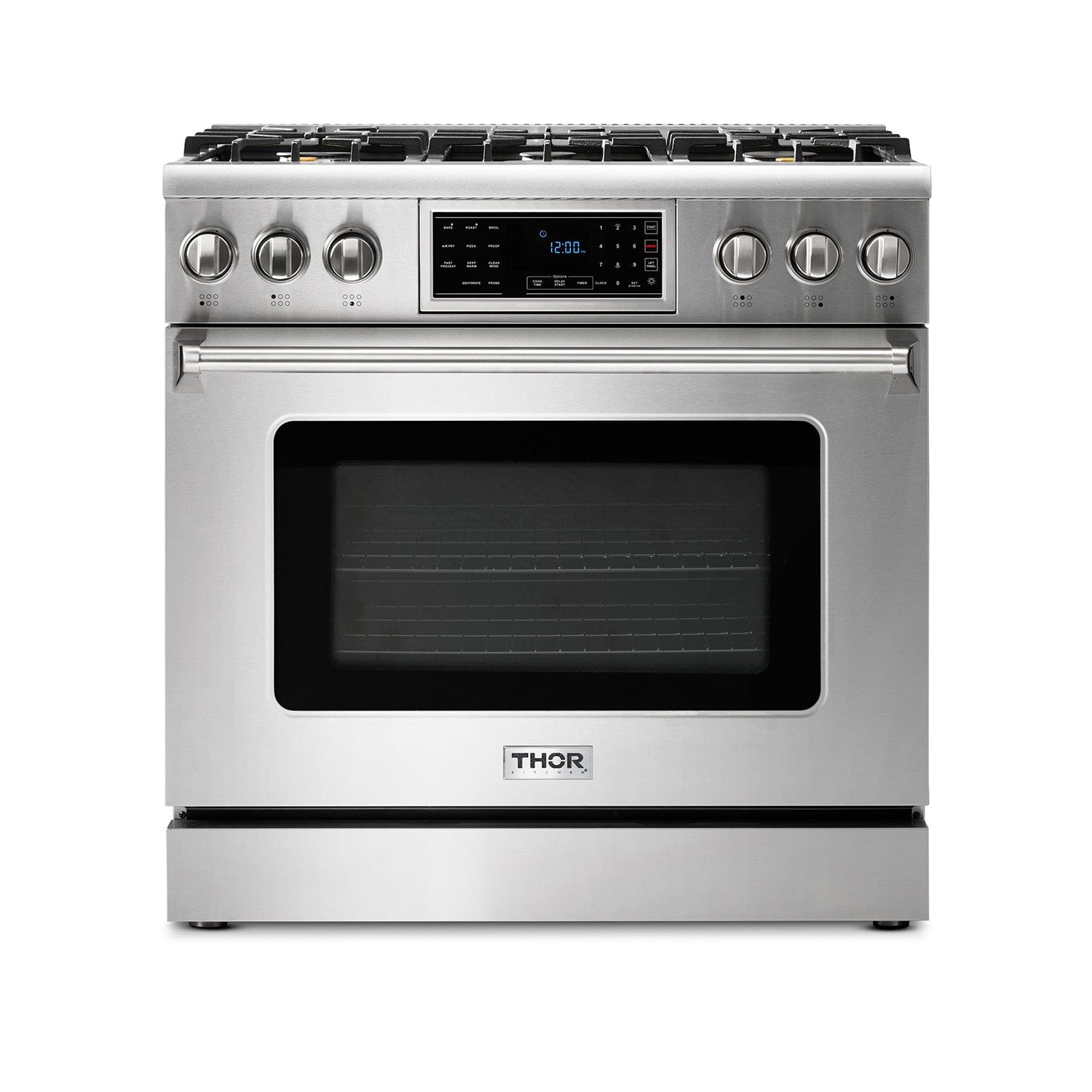 Thor Kitchen Appliance Package - 36 In. Gas Range, Microwave Drawer, Refrigerator with Water and Ice Dispenser, Dishwasher, AP-TRG3601-12