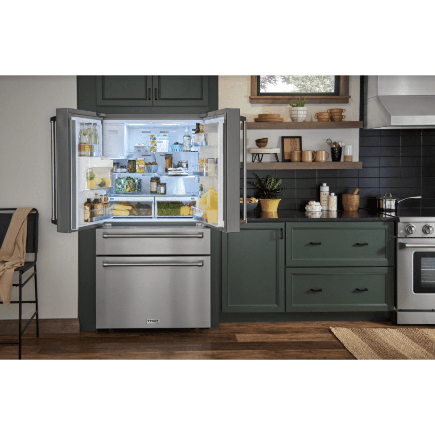 Thor Kitchen Appliance Package - 48 in. Gas Range, Range Hood, Refrigerator with Water and Ice Dispenser, Dishwasher, Wine Cooler, Microwave, AP-LRG4807U-W-10