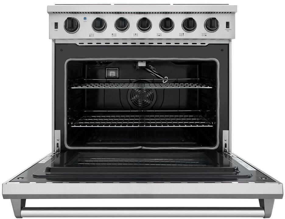 Thor Kitchen Package - 36 Inch Gas Range, Range Hood, Microwave, Refrigerator with Water and Ice Dispenser, Dishwasher, AP-LRG3601U-W-9