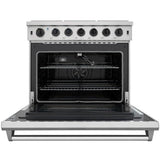 Thor Kitchen Appliance Package - 36 in. Natural Gas Range, Range Hood, Microwave Drawer, Refrigerator, Dishwasher, AP-LRG3601U-7