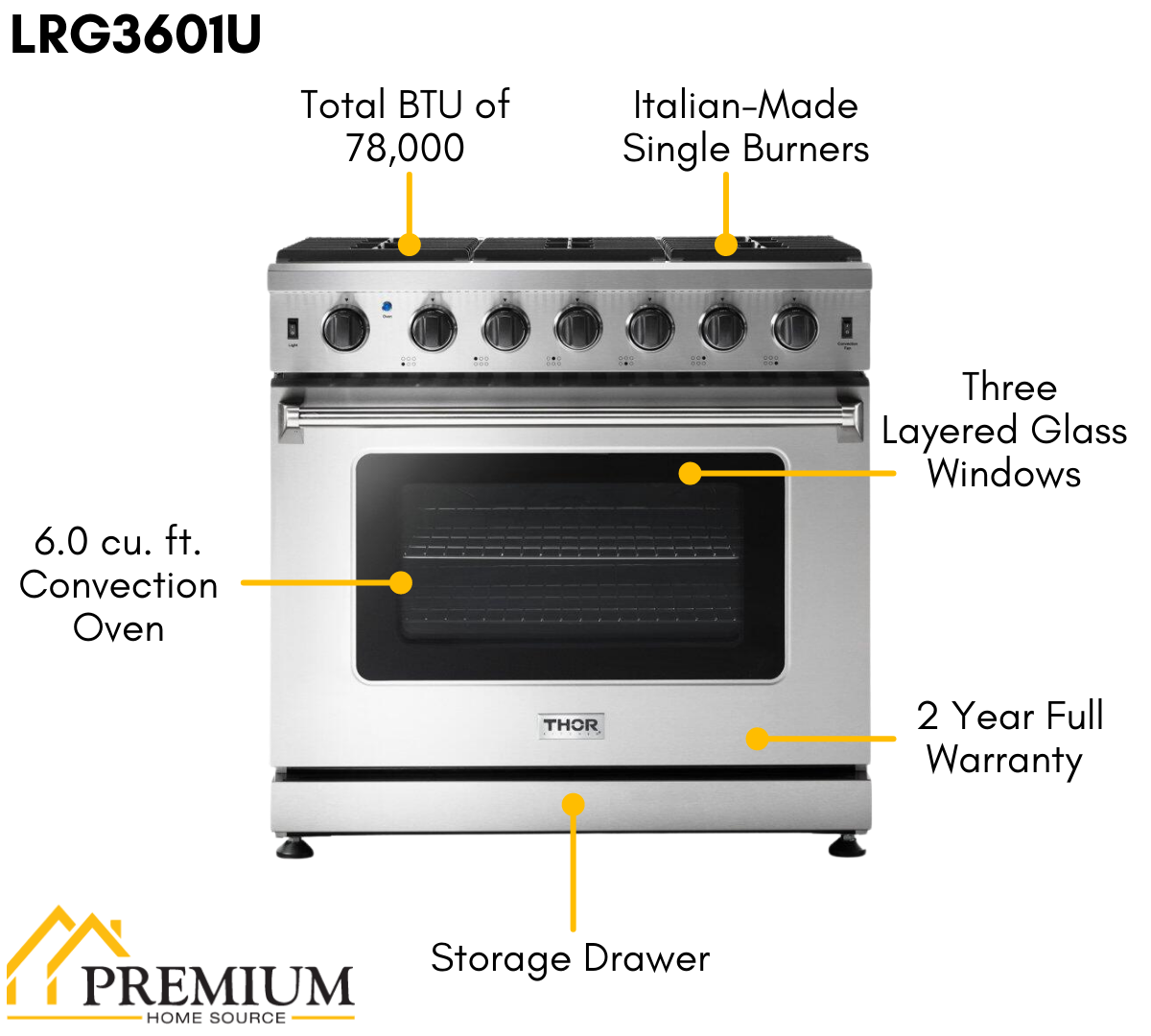 Thor Kitchen Package - 36 Inch Gas Range, Range Hood, Microwave, Refrigerator with Water and Ice Dispenser, Dishwasher, AP-LRG3601U-W-9