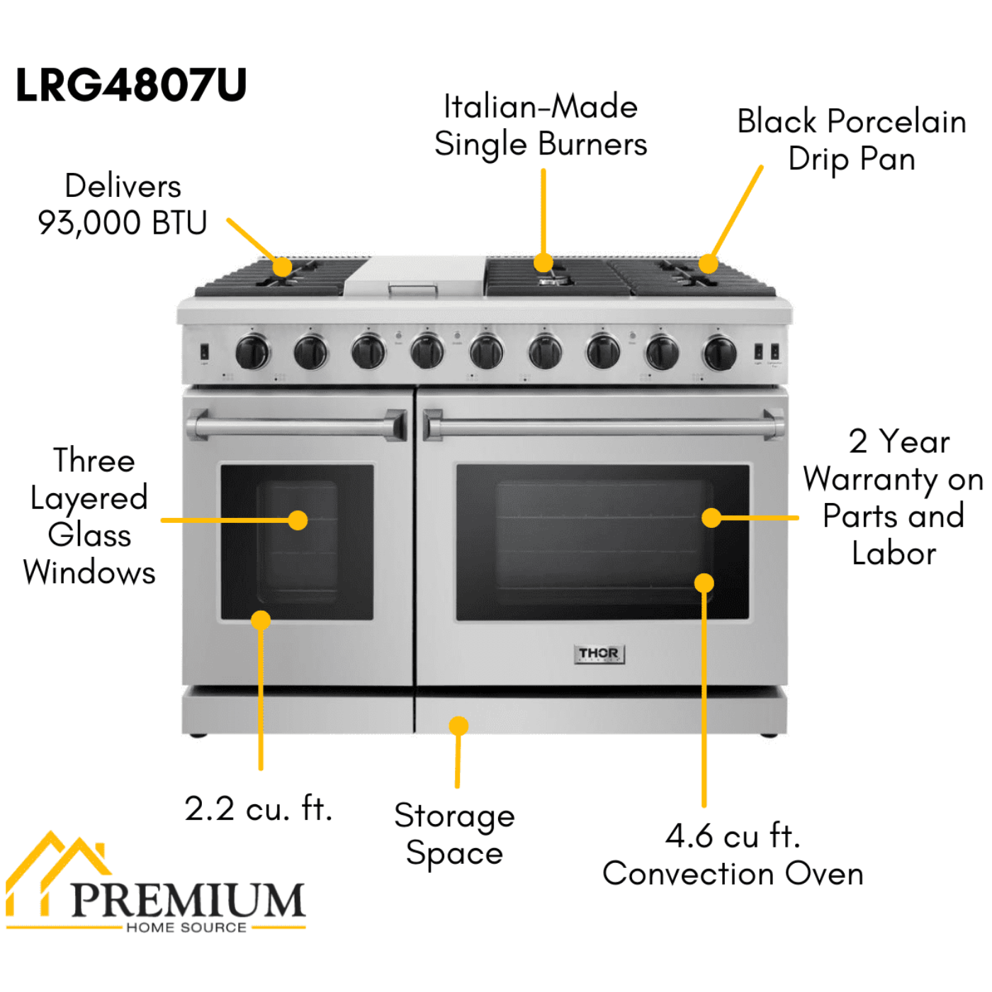 Thor Kitchen 48 in. Propane Gas Range 4 Piece Professional Appliance Package, AP-LRG4807ULP-3