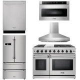 Thor Kitchen Appliance Package - 48 in. Propane Gas Range, Range Hood, Dishwasher, Refrigerator, Microwave Drawer, AP-LRG4807ULP-W-5