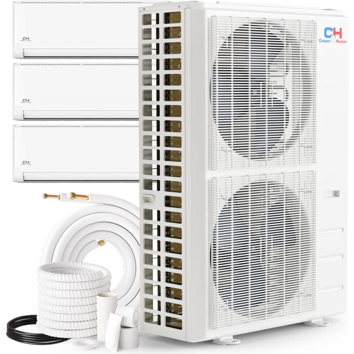 Cooper & Hunter 48,000 BTU 3 Zone 18k+18k+24k Ductless Mini Split with Installation Kits, Olivia Series 23.4 SEER 4 Ton Tri Zone Multi Air Conditioner System Wi-Fi Adapter Included - CH-18MOLVWM-230VI, CH-24MOLVWM-230VI, CH-48MES-230VO