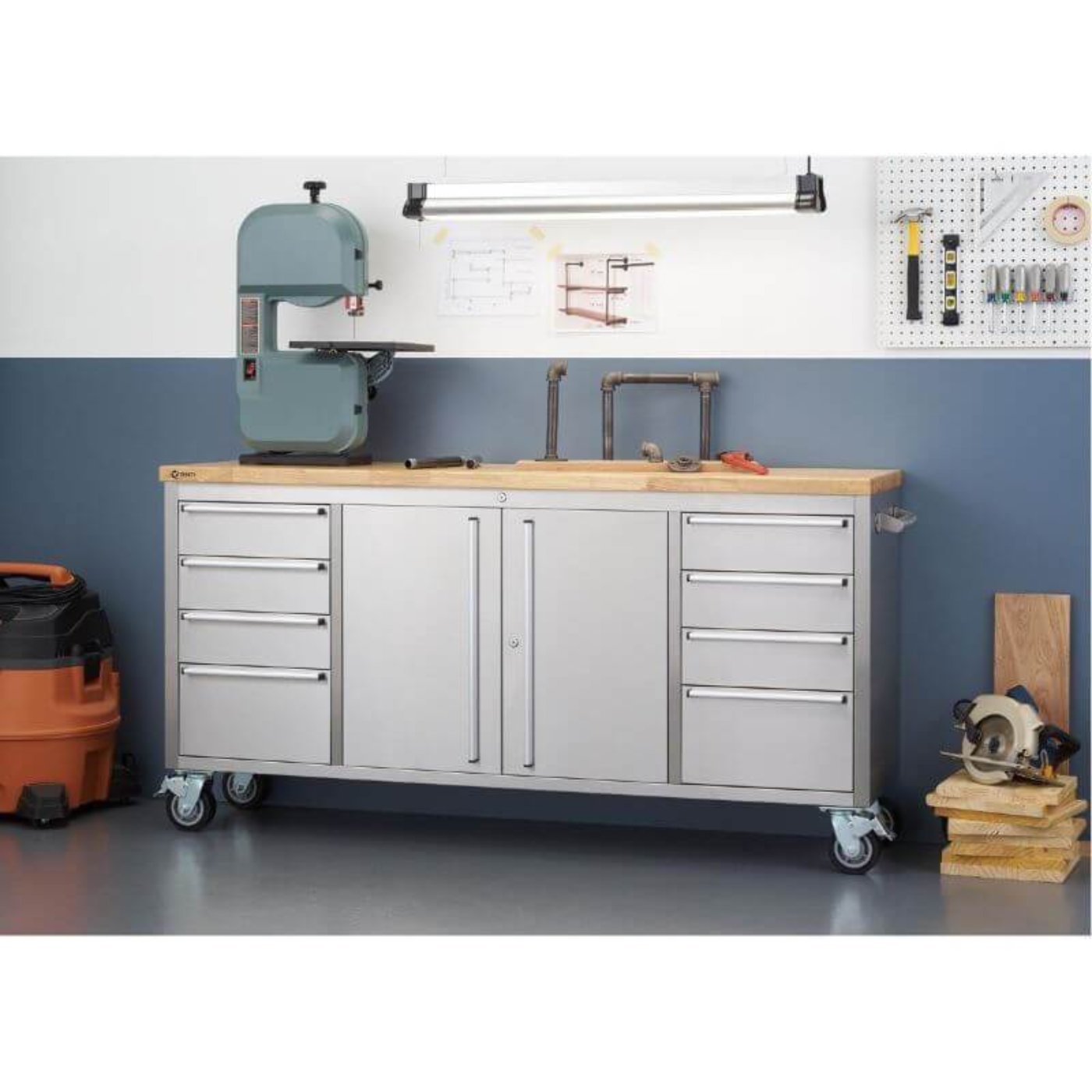 Trinity TLS-7204 72x19 Stainless Steel Rolling Workbench - TLS-7204