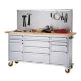 Trinity TLSF-7210 72x19 PRO Stainless Steel Rolling Workbench w/ Pegboard - TLSF-7210