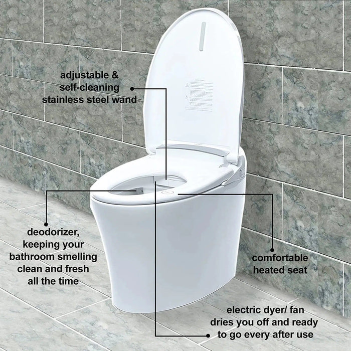 Trone Aquatina White Elongated Electronic Luxury Toilet With Integrated Bidet - 770787