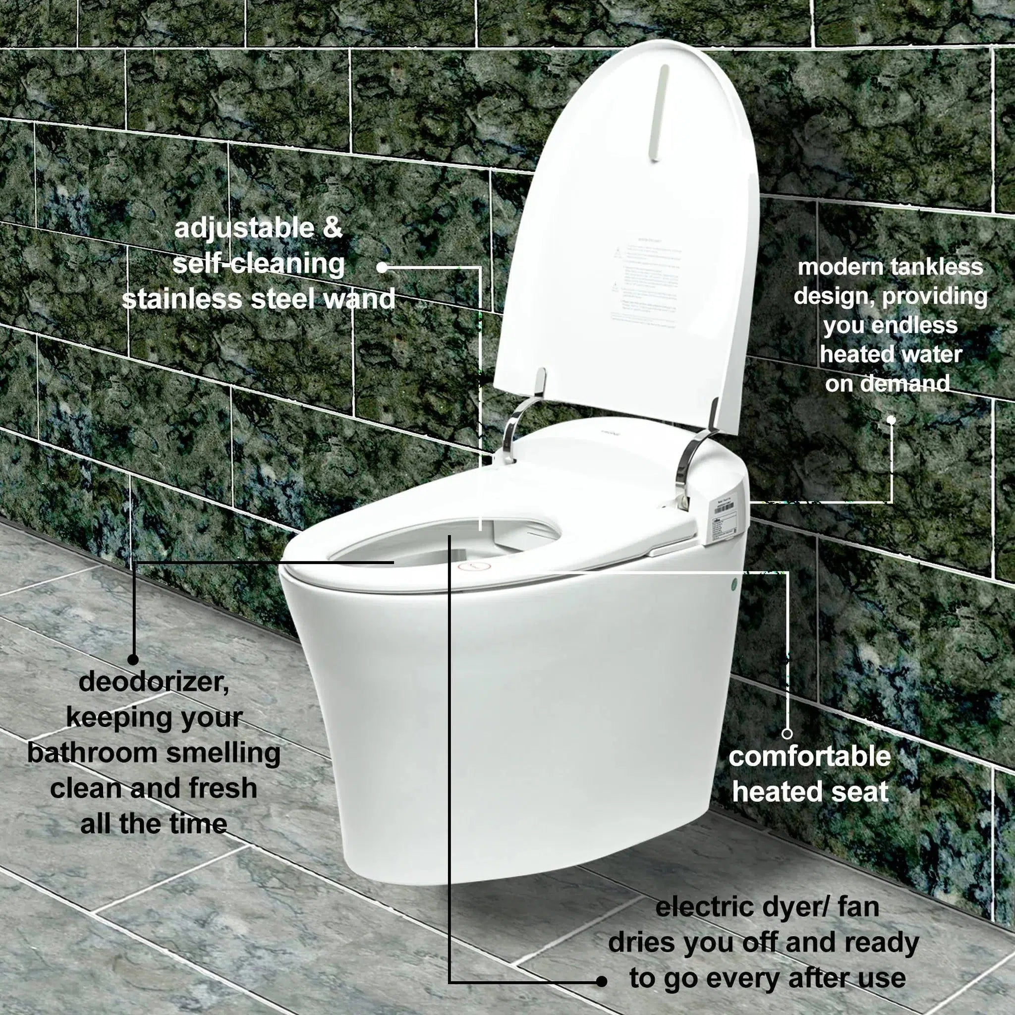 Trone Fountina White Elongated Electronic Luxury Toilet With Integrated Bidet - 770786