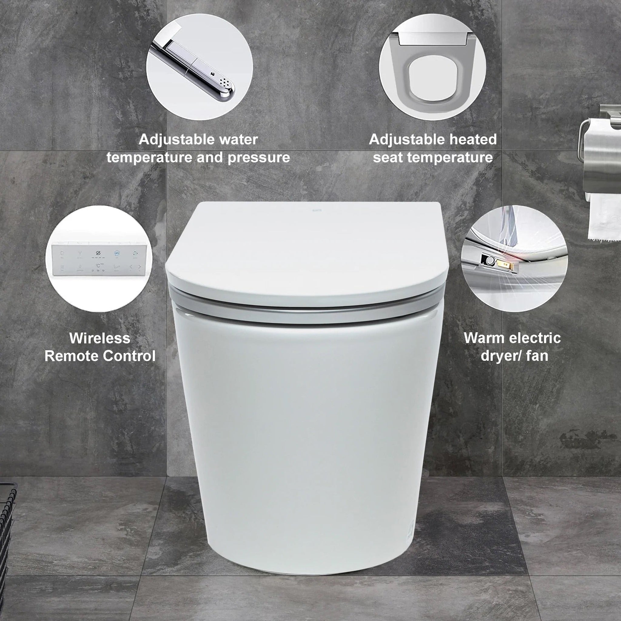 Trone Ganza I Elongated White Luxury Toilet With Smart Bidet and Remote Control - 820445