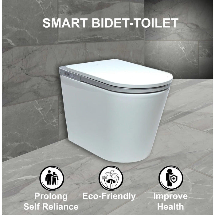 Trone Ganza I Elongated White Luxury Toilet With Smart Bidet and Remote Control - 820445