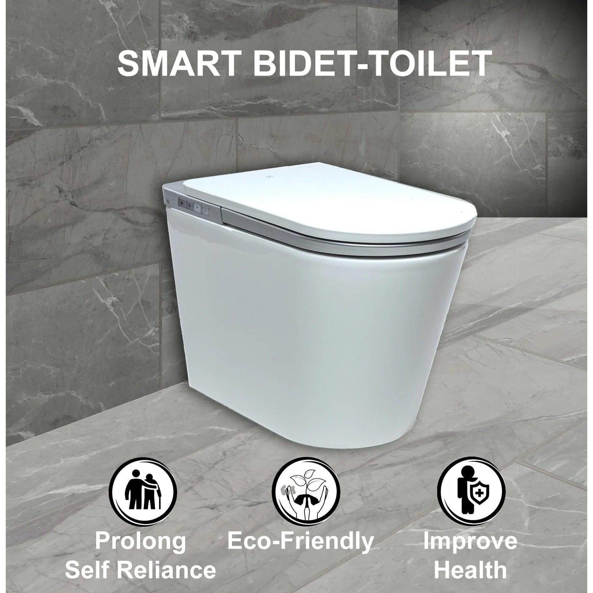 Trone Ganza II Elongated White Luxury Toilet With Smart Bidet and Remote Control - 836092