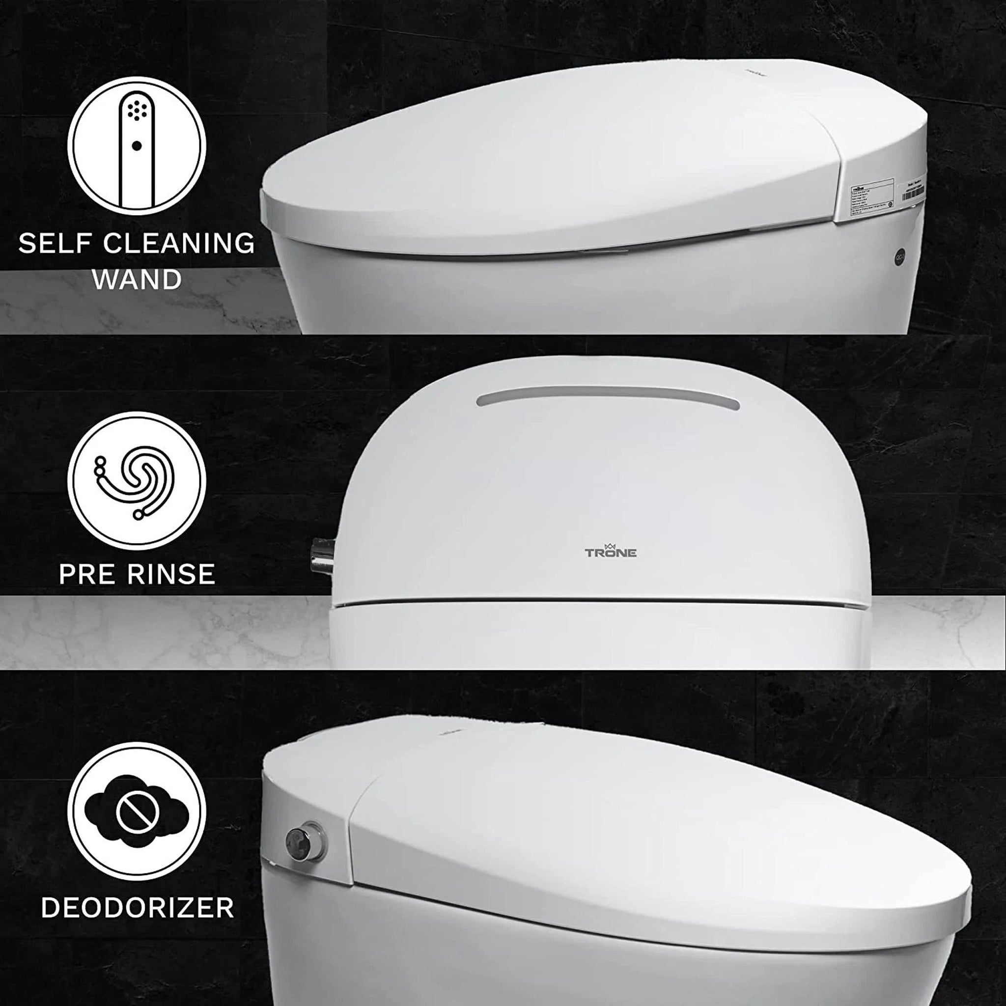 Trone Neodoro Elongated White Luxury Toilet With Smart Bidet and Remote Control - 793202