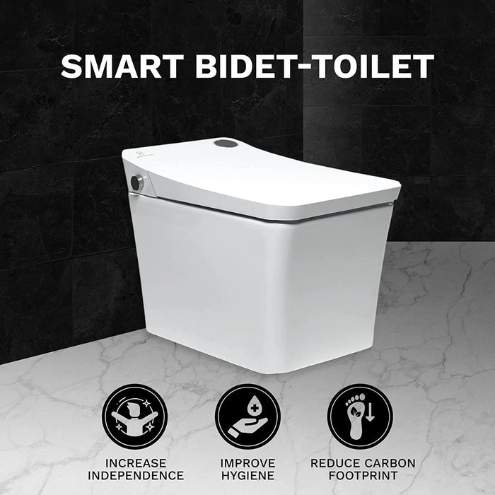 Trone Tahum Elongated White Luxury Toilet With Smart Bidet and Remote Control - 820446