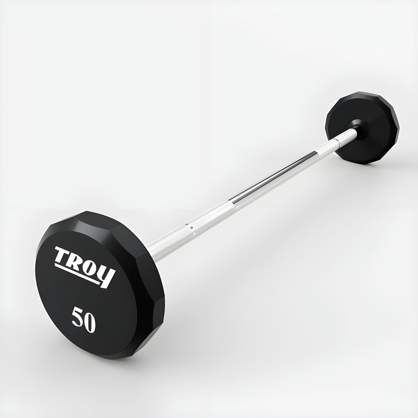 Troy 12-Sided Urethane Straight Barbell Set with Rack - COMMPAC-TSBU110