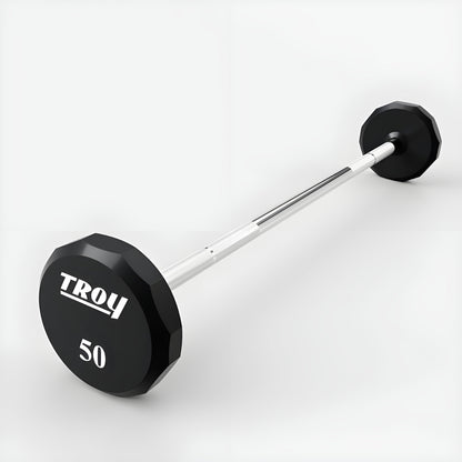Troy 12-Sided Urethane Straight Barbell Set with Rack - COMMPAC-TSBU110
