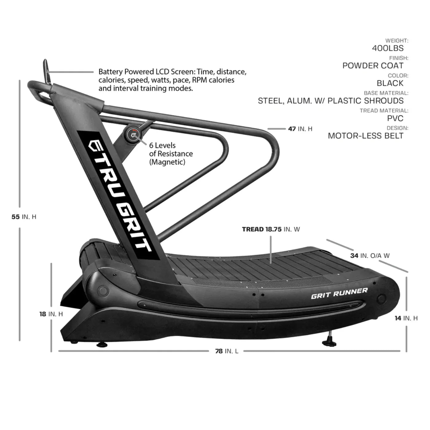 Tru Grit Runner Curved Non Motorized Freerun/Running Treadmill - RUNN1000