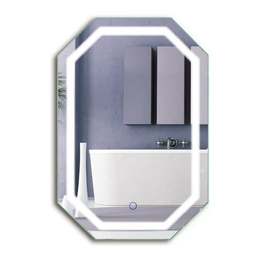 Krugg Tudor 20"x 30" LED Bathroom Mirror w/ Dimmer & Defogger | Octagon Lighted Vanity Mirror TUDOR2030