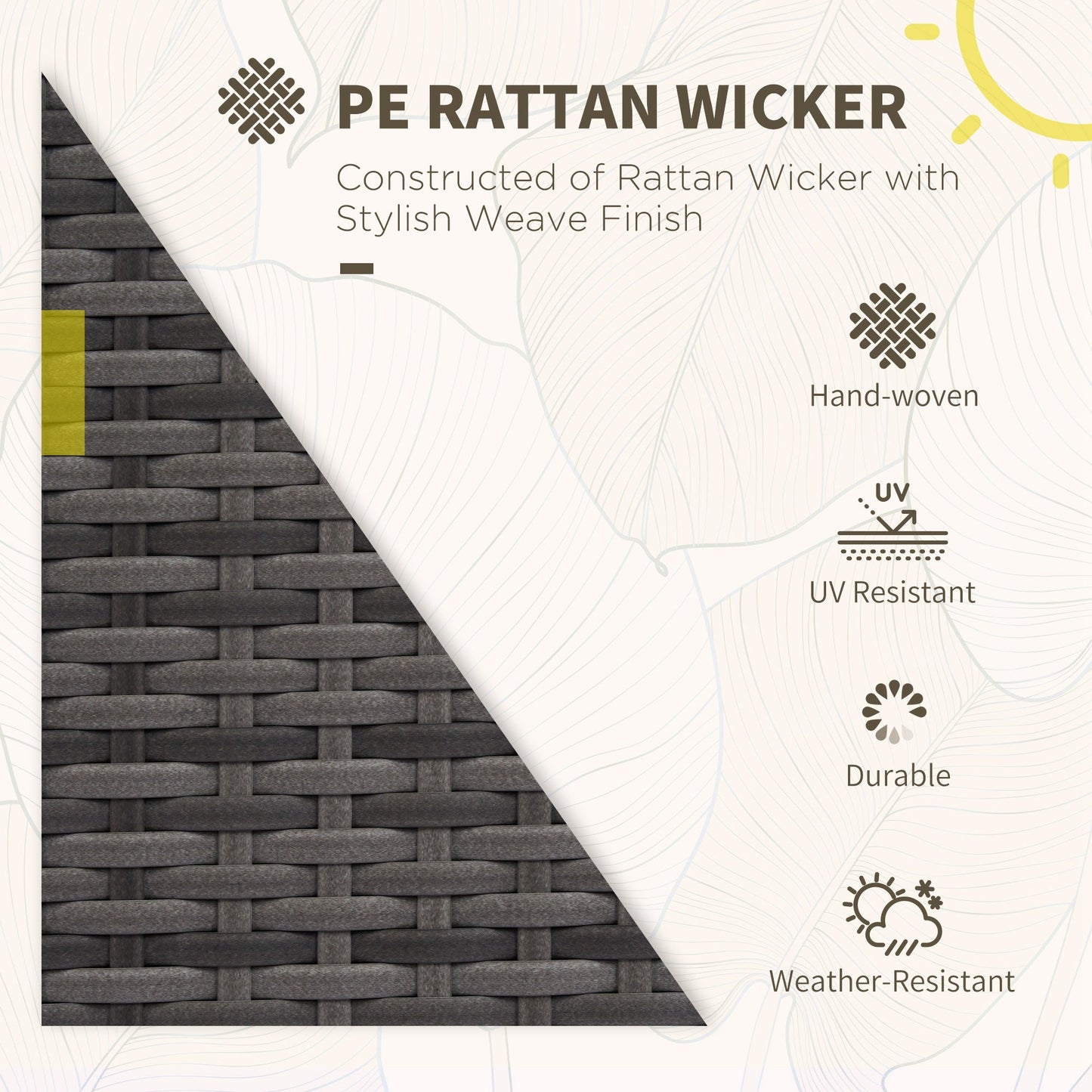 Outsunny 4-Piece Rattan Wicker Sofa Set with Loveseat and Glass Coffee Table for Outdoor Gray - 841-086V02GY