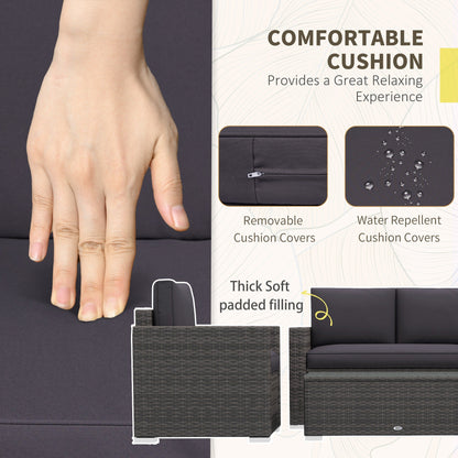 Outsunny 4-Piece Rattan Wicker Sofa Set with Loveseat and Glass Coffee Table for Outdoor Gray - 841-086V02GY