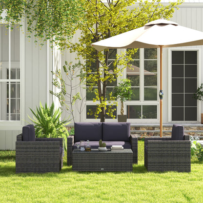 Outsunny 4-Piece Rattan Wicker Sofa Set with Loveseat and Glass Coffee Table for Outdoor Gray - 841-086V02GY