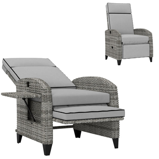 Outsunny Reclining Garden Chairs with Cushions, Adjustable Footrest, Side Tray Table, Gray - 867-189V01GY