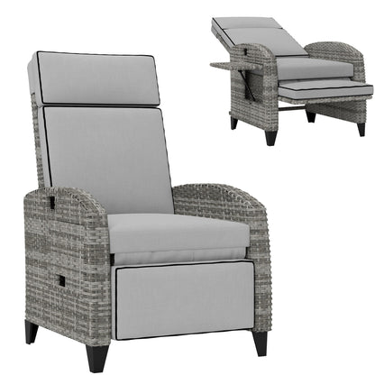 Outsunny Reclining Garden Chairs with Cushions, Adjustable Footrest, Side Tray Table, Gray - 867-189V01GY