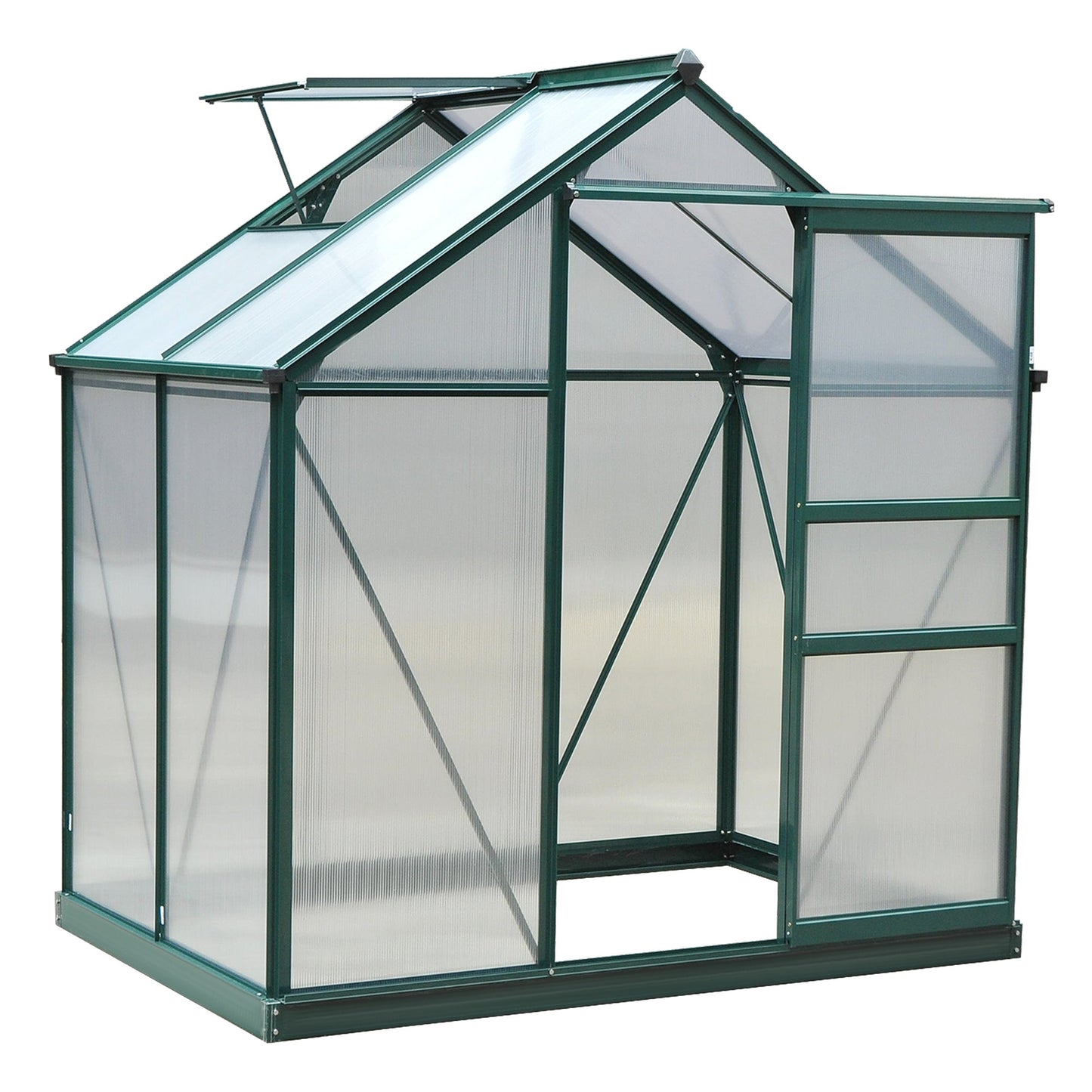 Outsunny 6' x 4' Polycarbonate Greenhouse with Rain Gutter and Roof Vent for Outdoor Garden, Dark Green - 845-057