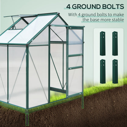 Outsunny 6' x 4' Polycarbonate Greenhouse with Rain Gutter and Roof Vent for Outdoor Garden, Dark Green - 845-057