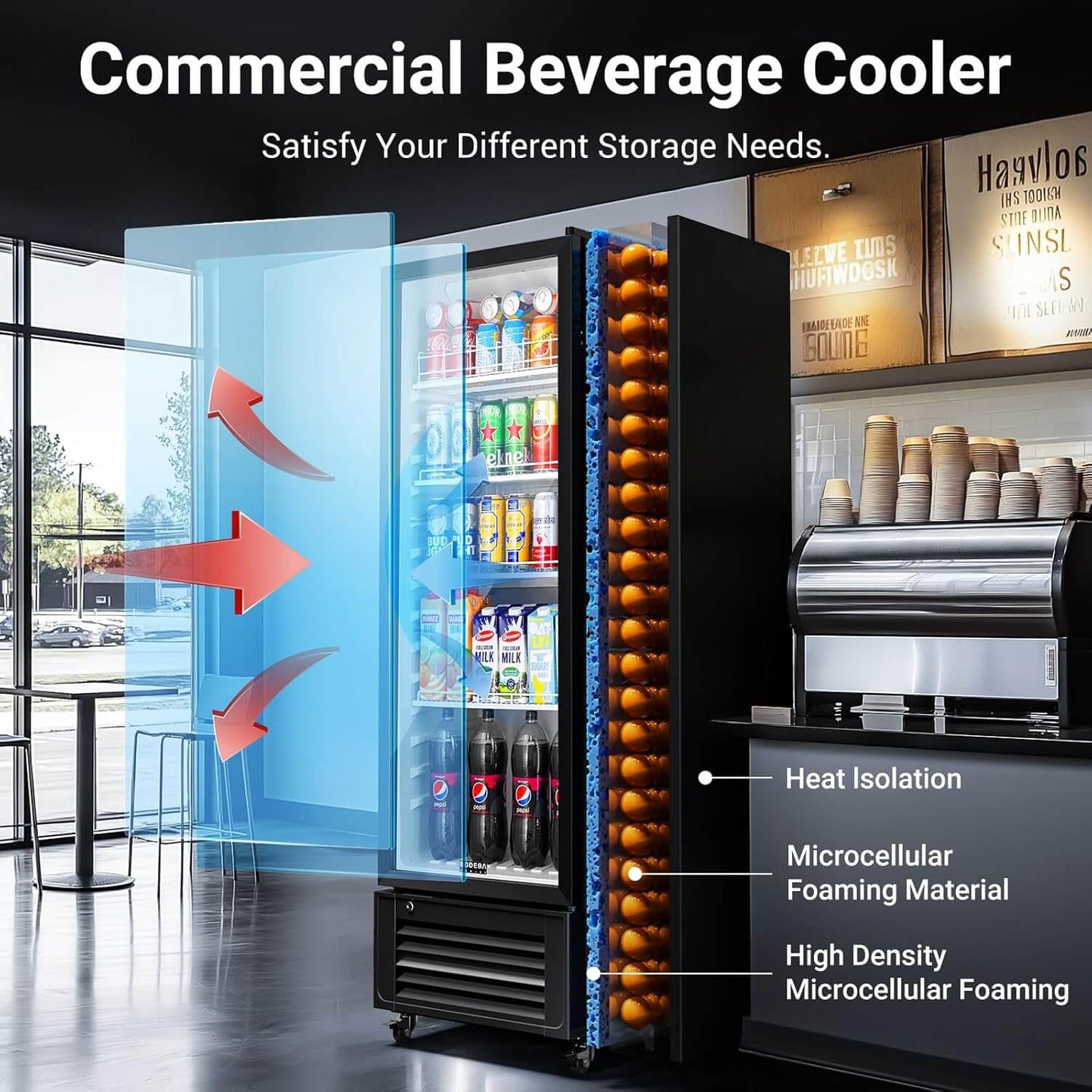 Bodega cooler Upright Display refrigerator Commercial Fridge 10.2 Cu.Ft.