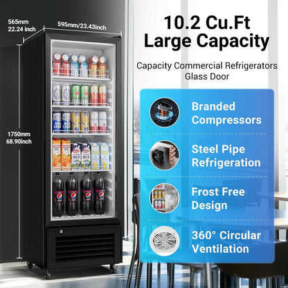Bodega cooler Upright Display refrigerator Commercial Fridge 10.2 Cu.Ft.