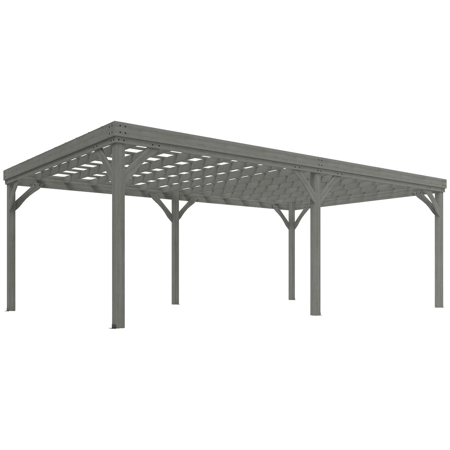 12' x 20' Wooden Pergola with Grape Vine Design & Concrete Anchors, Gray