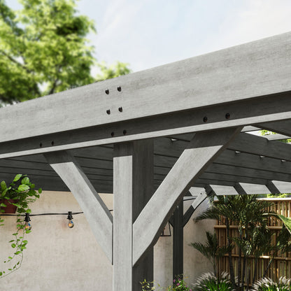 12' x 20' Wooden Pergola with Grape Vine Design & Concrete Anchors, Gray