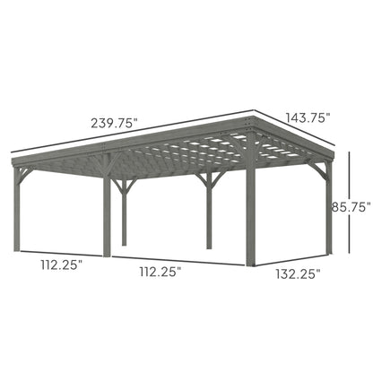 12' x 20' Wooden Pergola with Grape Vine Design & Concrete Anchors, Gray