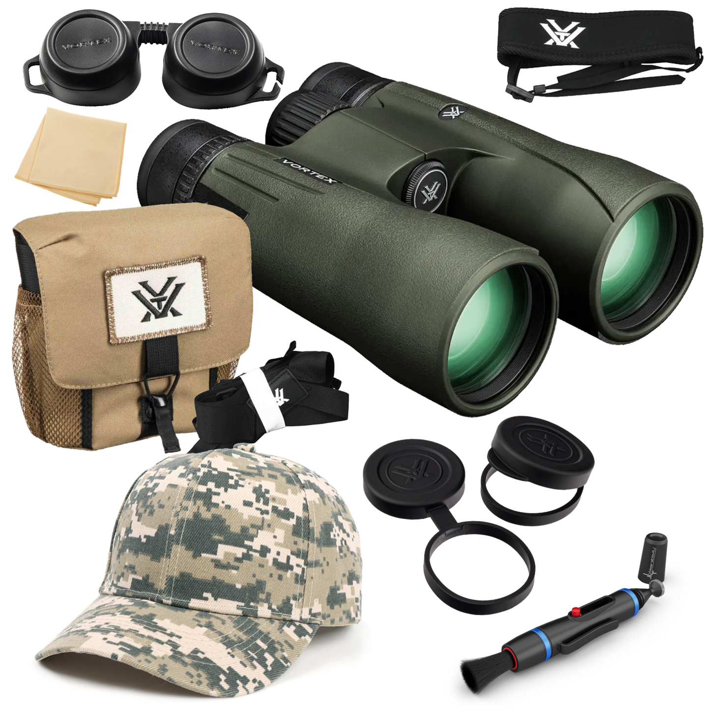 Vortex Optics Viper HD 12x50 Roof Prism Binocular V203 with Free Hat and Wearable4U Bundle - V203_Hat-CD_LCP