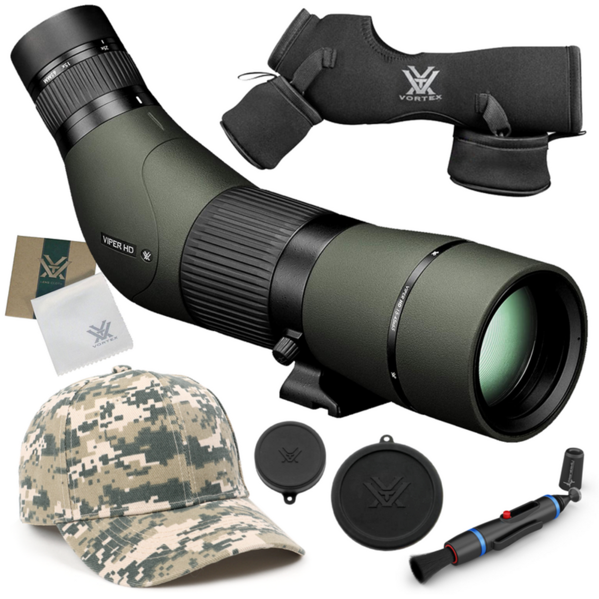 Vortex Optics Viper HD 15-45x65 Angled Spotting Scope with Free Hat and Wearable4U Bundle