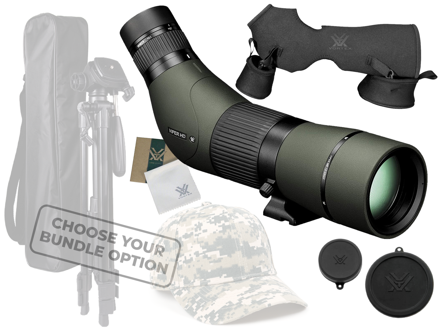 Vortex Optics Viper HD 15-45x65 Angled Spotting Scope with Free Hat and Wearable4U Bundle