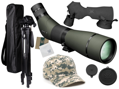 Vortex Optics Viper HD 20-60x85 Angled Spotting Scope V502 with Wearable4U Bundle - V502_Hat-CD_LCP