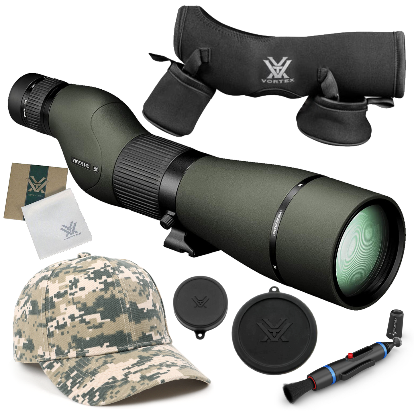 Vortex Optics Viper HD 20-60x85 Straight Spotting Scope V503 with Free Hat and Wearable4U Bundle - V503_Hat-CD_LCP