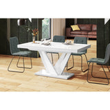 Maxima House CHARA 7-Pc Dining Set – White Glossy Table w/ 2 Leaves + 6 Chairs – HU0085K-321B