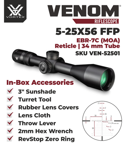 Vortex Optics Venom 5-25x56 FFP EBR-7C MOA with Vortex Precision Rings Set Bundle - VEN-52501_PMR-34-145
