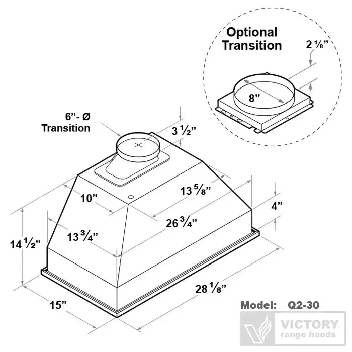 Victory Range Q2 700 CFM Insert Range Hood in Stainless Steel - Q2-30