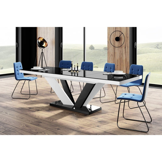 Maxima House Dining Set AVIVA 7 pcs. modern glossy Dining Table with 2 self-starting leaves plus 6 chairs - HU0050K-321B