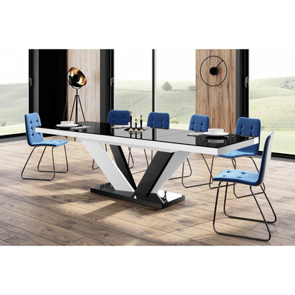 Maxima House Dining Set AVIVA 7 pcs. modern glossy Dining Table with 2 self-starting leaves plus 6 chairs - HU0050K-321B
