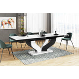 Maxima House Dining Set AVIVA 7 pcs. white/ black modern glossy Dining Table with 2 self-starting leaves plus 6 chairs - HU0039K-314G