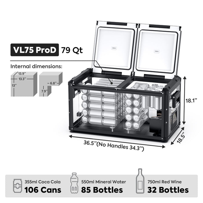 79.2QT VL75ProD 12V Heavy Duty Fridge Freezer| ICECO