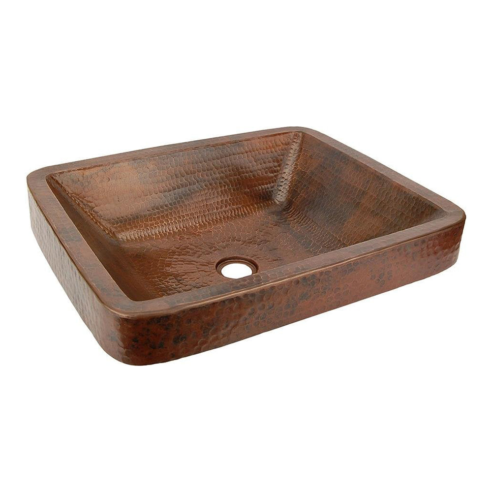 Rustic Premier Copper 19 in. Rectangle Skirted Vessel Hammered Copper Sink - VREC19SKDB