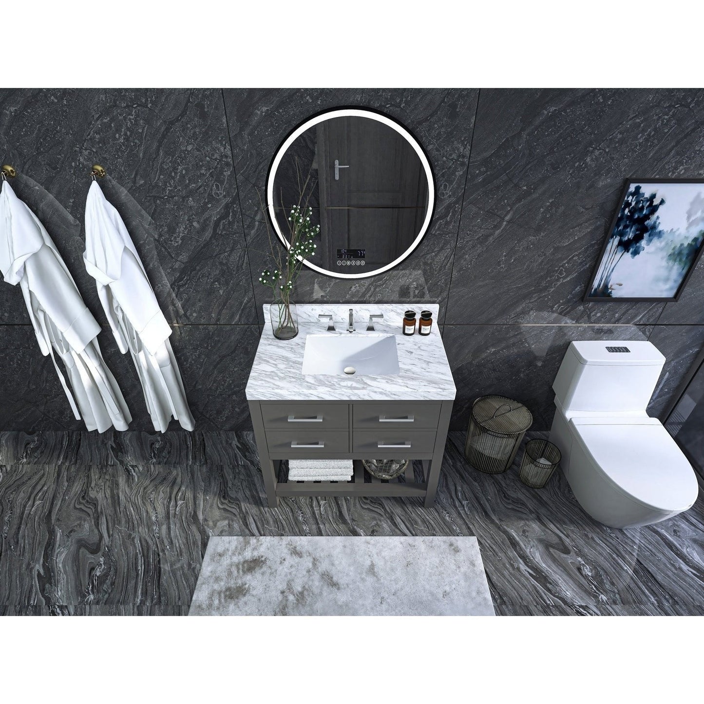 Ancerre Elizabeth Bathroom Vanity with Sink and Carrara White Marble Top Cabinet Set - VTS-ELIZABETH-36-W-CW - Backyard Provider