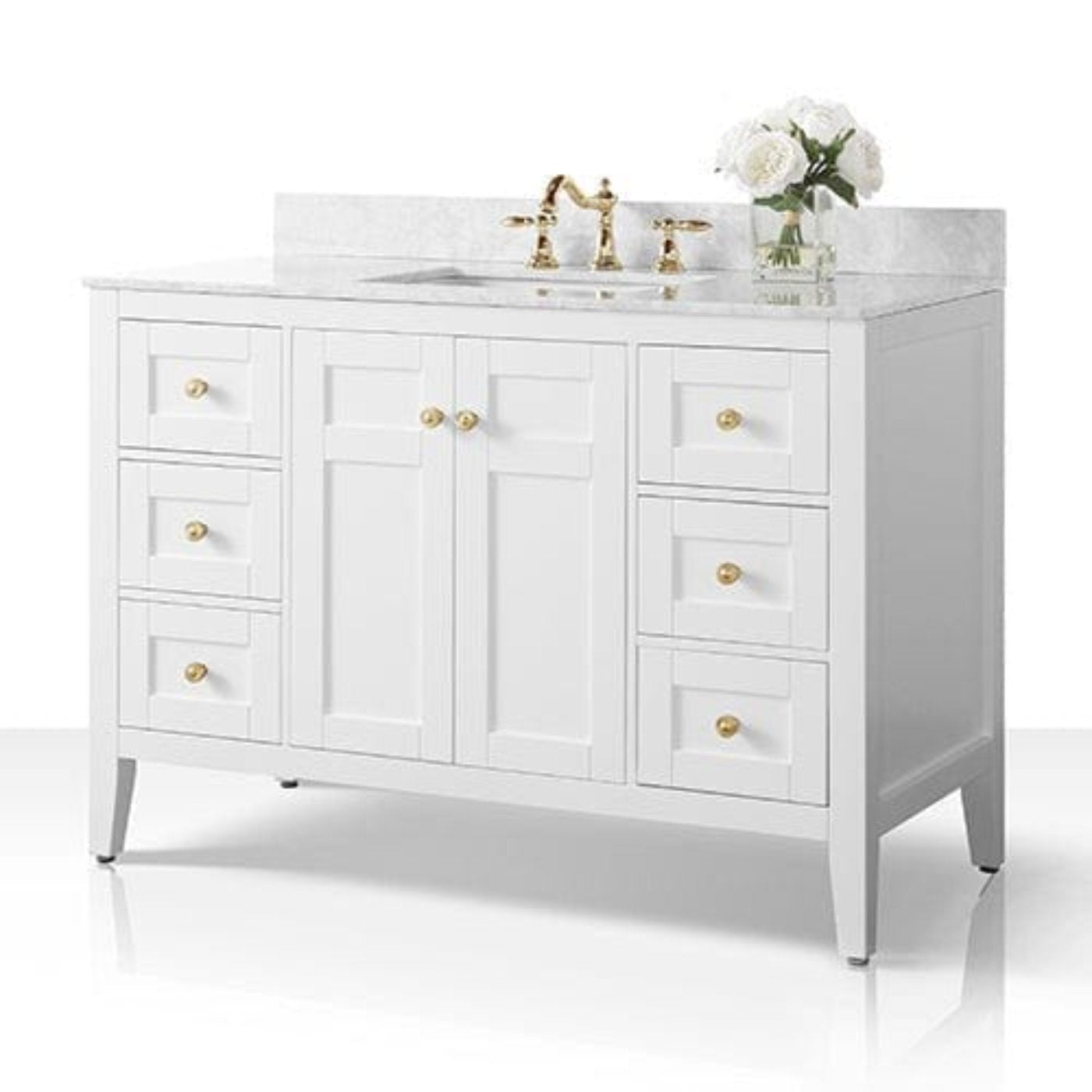 Ancerre Maili Bathroom Vanity with Sink and Carrara White Marble Top Cabinet Set - VTS-MAILI-48-W-CW - Backyard Provider